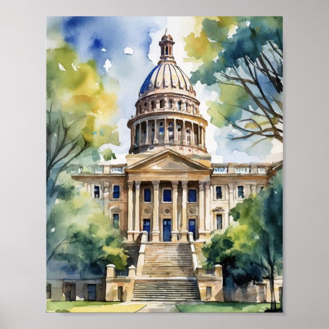 Póster Acuarela de Austin State Capital Texas (Frente)
