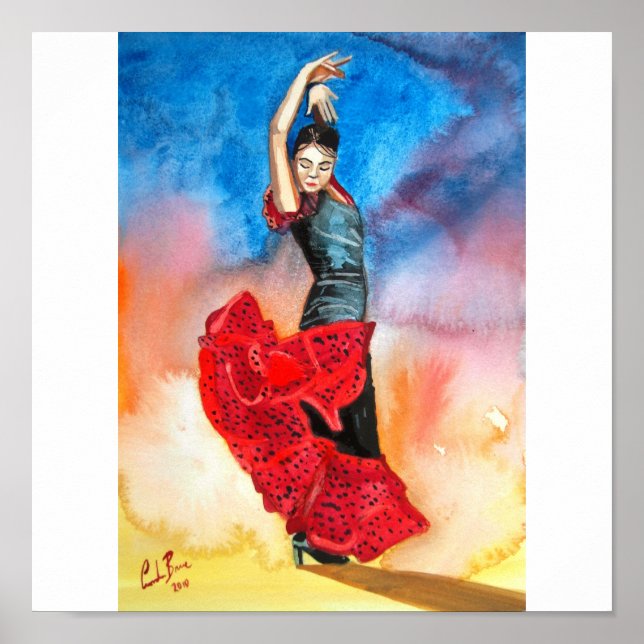 Póster acuarela de bailarina de flamenco (Frente)