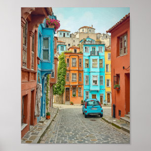 Póster acuarela de Balat Istanbul Turkey
