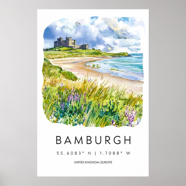 Póster Acuarela de Bamburgh 2 (Frente)