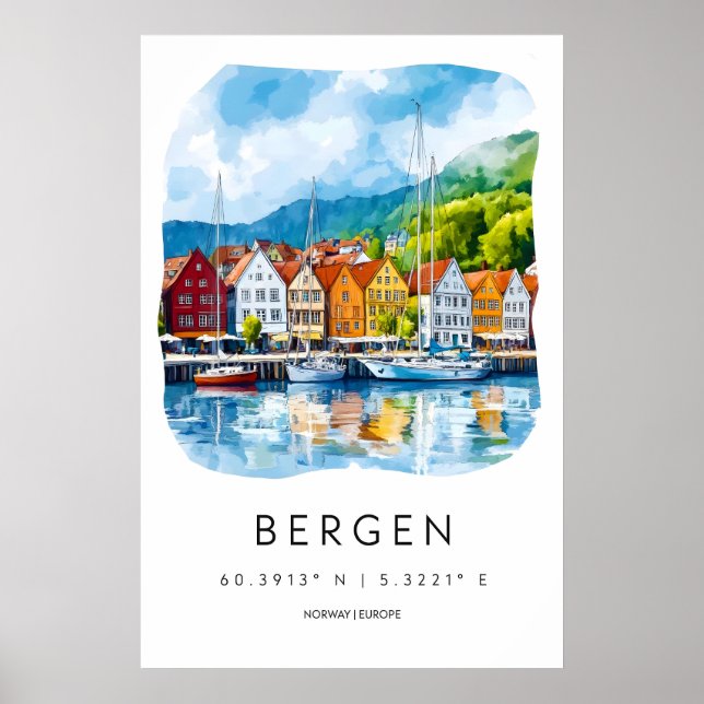 Póster Acuarela de Bergen 1 (Frente)
