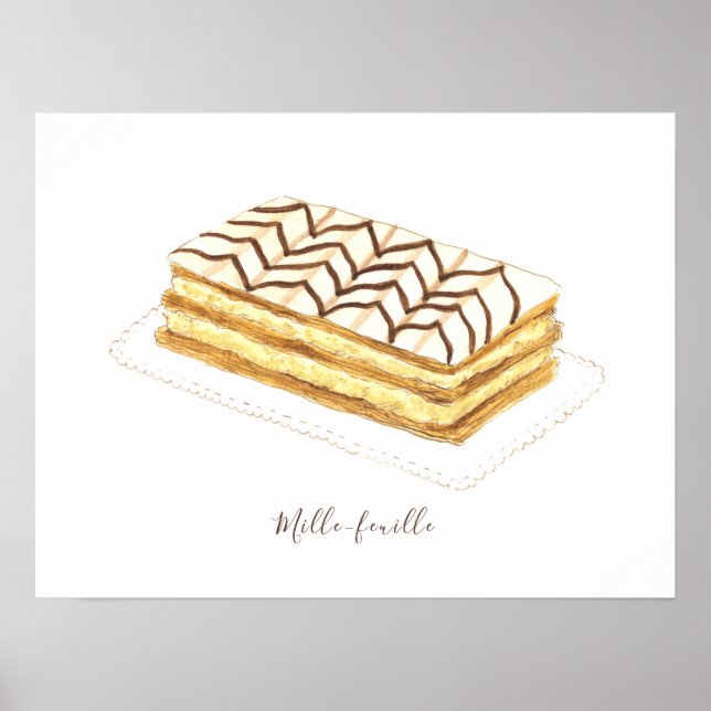 Póster Acuarela de bollería de Mille-feuille (Frente)