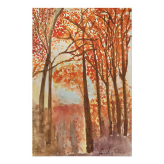 Póster Acuarela de bosques de otoño