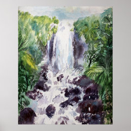Póster acuarela de cascada sobre papel