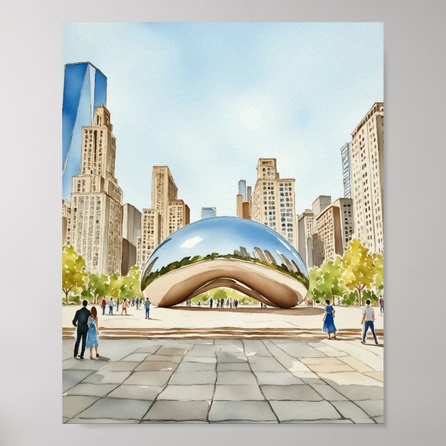 Póster Acuarela de Chicago Bean (Frente)