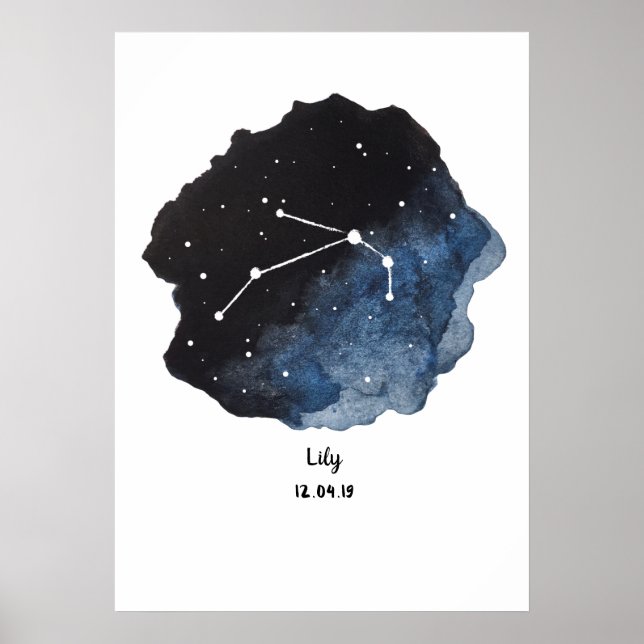 Póster Acuarela de constelación de Aries Zodiac (Frente)