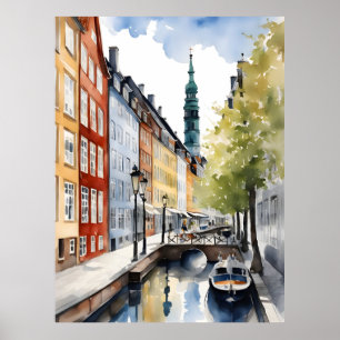 Póster acuarela de Copenhague