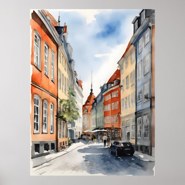 Póster acuarela de Copenhague (Frente)