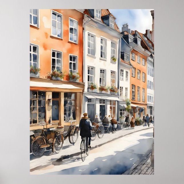 Póster acuarela de Copenhague (Frente)