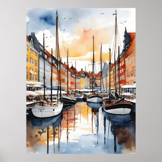 Póster acuarela de Copenhague (Frente)