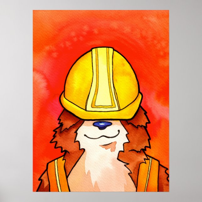 Póster Acuarela De Corgi De Construcción (Frente)