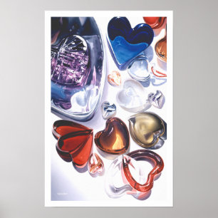 Póster Acuarela de cristal del amor de los corazones