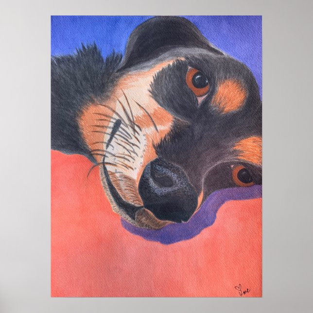 Póster Acuarela de Dachshund (Frente)