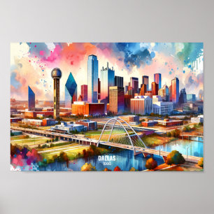 Póster acuarela de Dallas Texas USA Travel Places