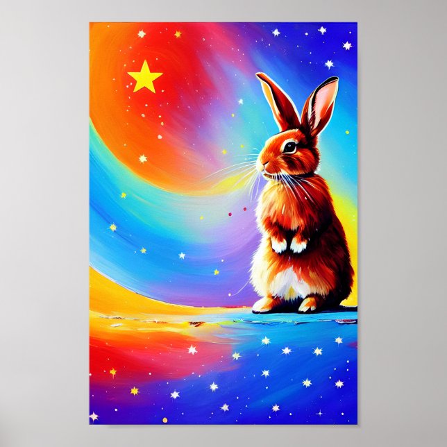 Póster Acuarela de dibujo de conejo (Frente)
