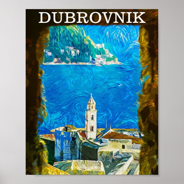 Póster Acuarela de dibujo de Dubrovnik Croacia (Frente)