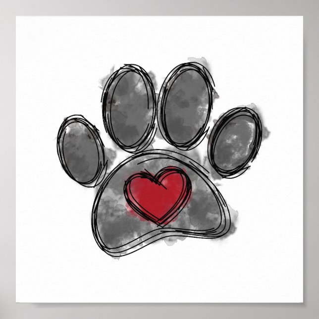 Póster Acuarela de dibujo de perro largo (Frente)