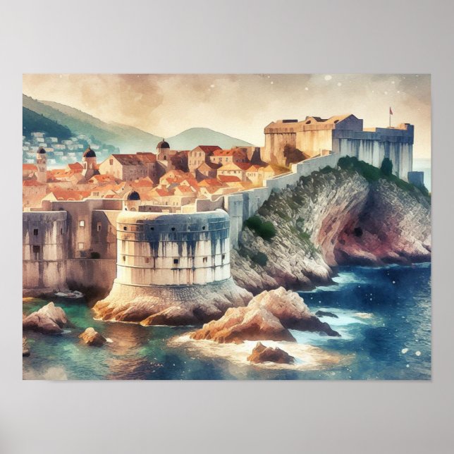 Póster acuarela de Dubrovnik Croacia (Frente)