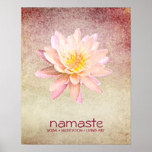 Póster Acuarela De Flor De Lotus Namaste Yoga Meditación