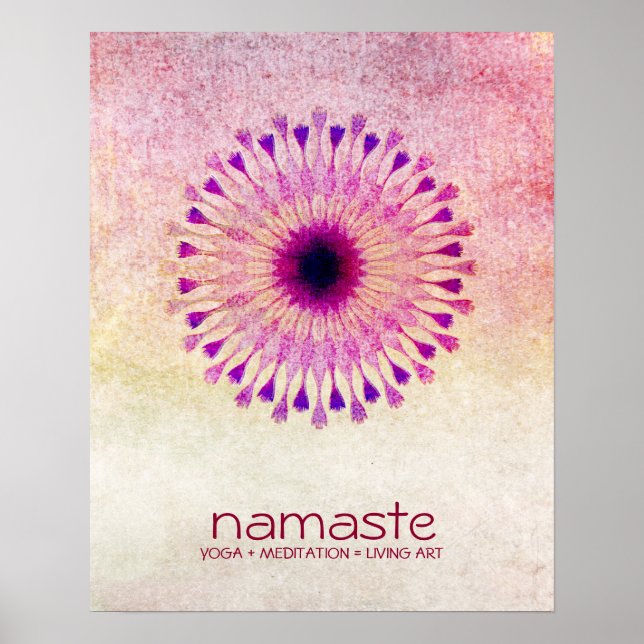 Póster Acuarela de flores de Lotus Namaste Yoga Meditació (Frente)