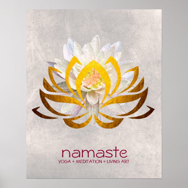 Póster Acuarela de flores de Lotus Namaste Yoga Meditació (Frente)