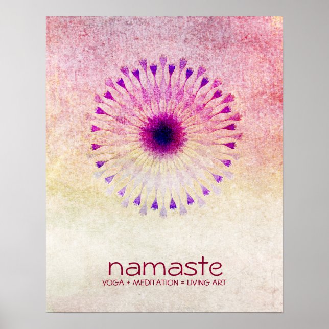 Póster Acuarela de flores de Lotus Namaste Yoga Meditació (Frente)