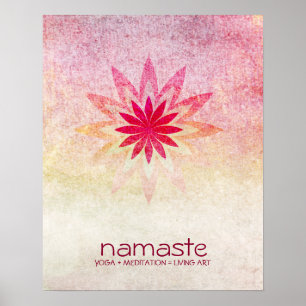 Póster Acuarela de flores de Lotus Namaste Yoga Meditació