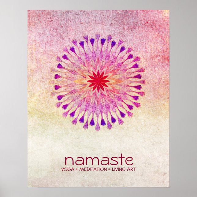 Póster Acuarela de flores de Lotus Namaste Yoga Meditació (Frente)