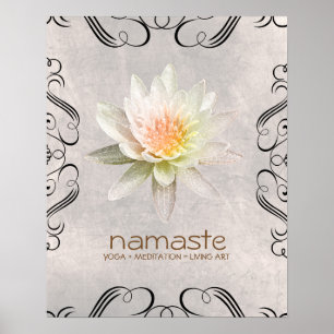 Póster Acuarela de flores de Lotus Namaste Yoga Meditació