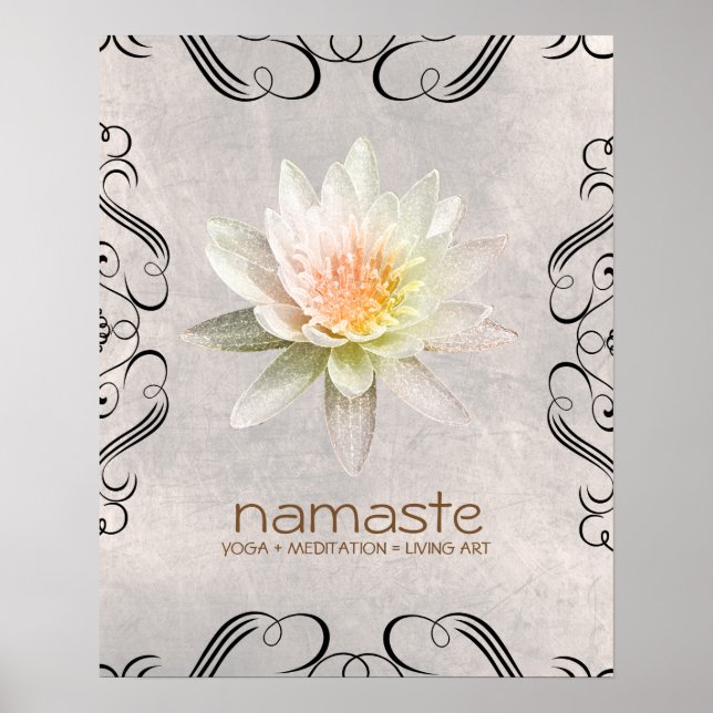 Póster Acuarela de flores de Lotus Namaste Yoga Meditació (Frente)