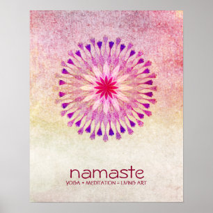 Póster Acuarela de flores de Lotus Namaste Yoga Meditació