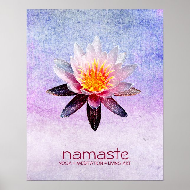 Póster Acuarela de flores de Lotus Namaste Yoga Meditació (Frente)