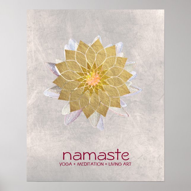 Póster Acuarela de flores de Lotus Namaste Yoga Meditació (Frente)