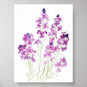 Póster acuarela de flores de pared magenta