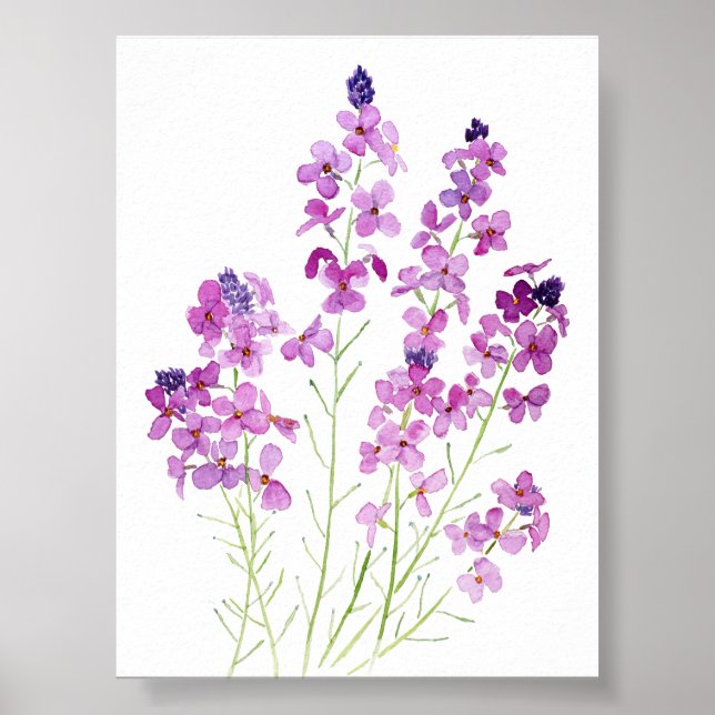 Póster acuarela de flores de pared magenta (Frente)