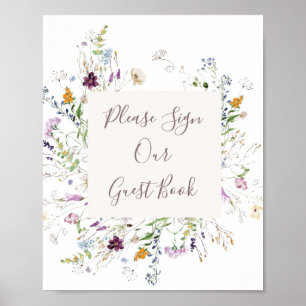 Póster Acuarela de flores silvestres Por favor Rótulo a n