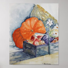 Póster acuarela de fruta de otoño
