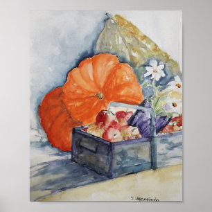 Póster acuarela de fruta de otoño
