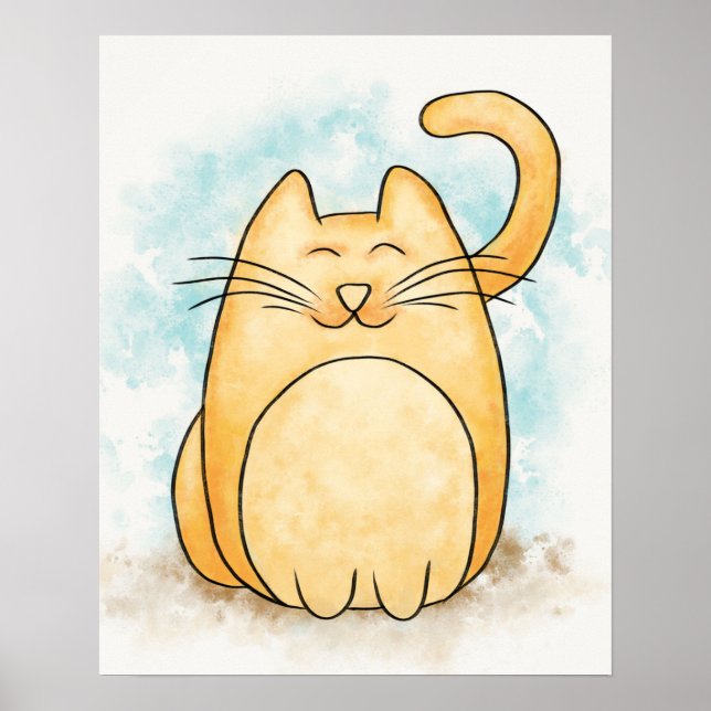 Póster Acuarela De Gato Cutáneo (Frente)