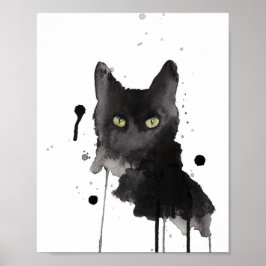 Póster acuarela de gato negro
