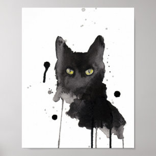Póster acuarela de gato negro