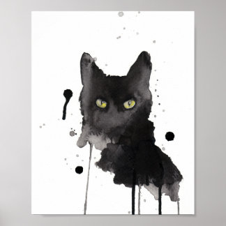 Póster acuarela de gato negro