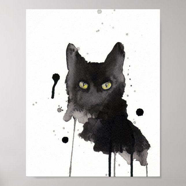 Póster acuarela de gato negro (Frente)