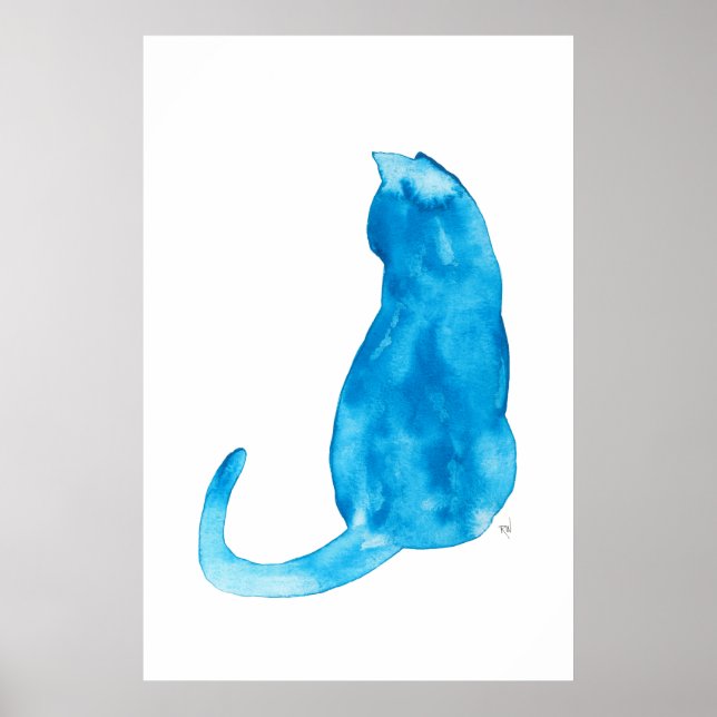 Póster Acuarela de gato turquesa (Frente)