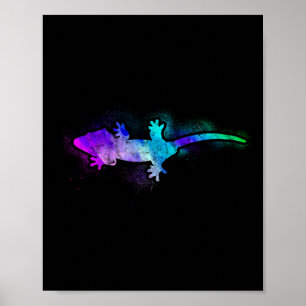 Póster Acuarela De Gecko En Aguas Rejas