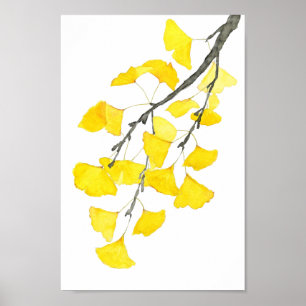 Póster acuarela de Ginkgo dorado