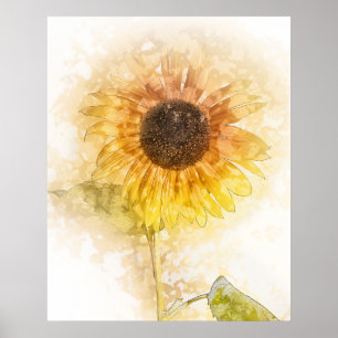 Póster Acuarela de girasol