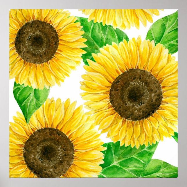 Póster acuarela de girasoles (Frente)