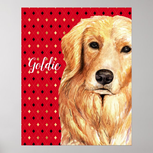 Póster Acuarela de Golden Retriever personalizada (Frente)