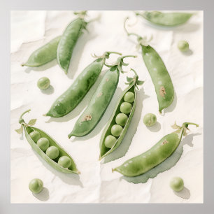 Póster Acuarela de guisantes verdes frescos